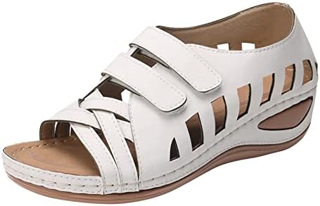 USYFAKGH / дамски сандали на равна подметка с каишка на щиколотке, реколта римски сандали на танкетке с бродерия