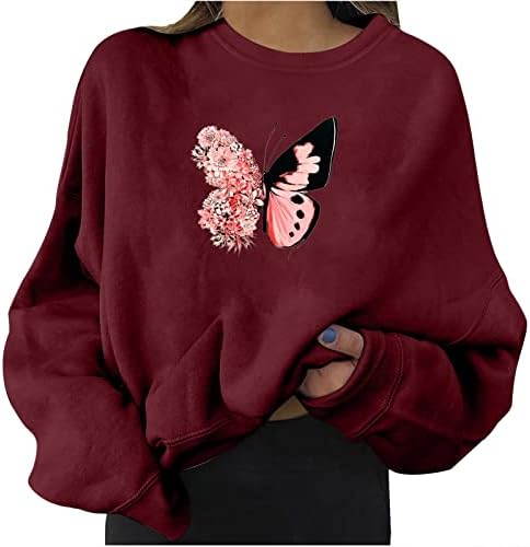 Плътни Свитшоты за жени, Реколта Върхове-Пуловер с кръгло деколте, Дамски Модни Съкратен Блузи с принтом пеперуди