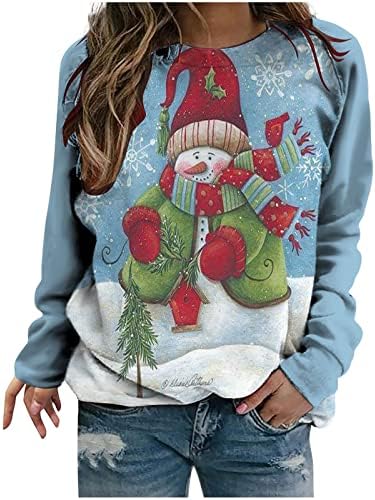 Забавни Сладки Коледни Пуловери за Жени с Принтом Снежен човек Зимна Есен Тениска, Свободна начинът, по който