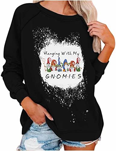 Коледен Пуловер Hanging with My Gnomies, Дамски Есенна Блуза, Блузи, Скъпа Коледна Hoody с кръгло деколте и