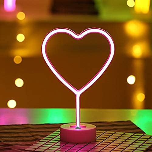 Неон Форма на Сърце Розова Светлина LED Неонови Надписи Палатка с Базовия Ночником за Деца, Кърмачки жена, Настолна