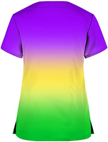 Момичето-Тийнейджър Vneck Блуза От Ликра Работна Търкане Униформи Топ С Къс Ръкав Градиентный Rainbow Цветен