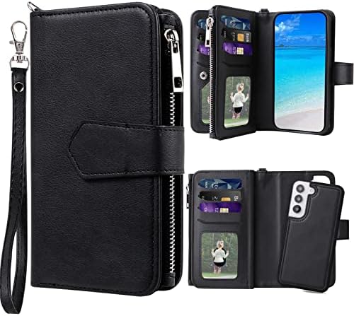 Калъф JZASES за Galaxy S21 FE, Магнитен свалящ-джобен формат 2 в 1, Калъф за телефон от изкуствена кожа с държач