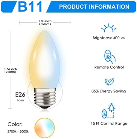 Led лампа LUMILECT Smart Edison под формата на канделябра, С регулируема яркост, 4 W, Дистанционно управление, Регулируем цветна температура (Топло/Студено) и яркост, Поставка з?