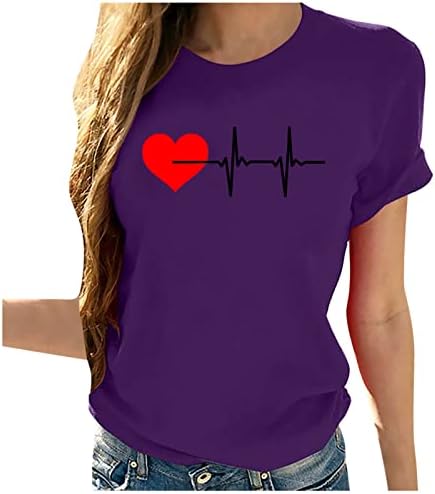 Тениска За Момичета, Есента и Летни Дрехи с Къс Ръкав 2023, Модни Памучен Блуза с Шарките на Сърцето, Тениска