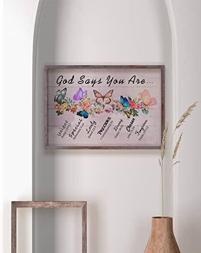 LIFVEAN God Says You Are Christian Wall Art - Стенен декор за офис за жени, Стихове от Библията, Религиозни