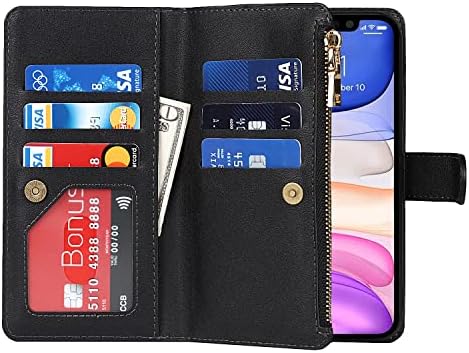 Чанта-портфейл YuHii iPhone 11 с титулярите за карта с цип за жени, Калъфи за мобилни телефони iPhone 11, устойчив