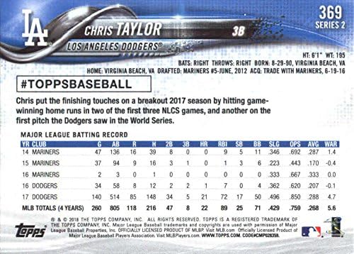 2018 Бейзболна картичка Topps Series 2 369 Крис Тейлър Лос Анджелис Доджърс - GOTBASEBALLCARDS