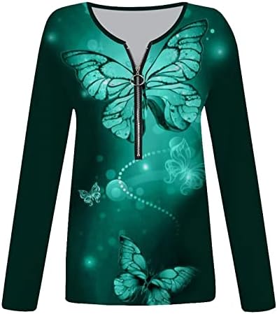 Дамски Пуловер с цип с V Образно деколте и Дълъг Ръкав, Потници, Модерни Ежедневни Блузи с 3D Принтом Пеперуди,