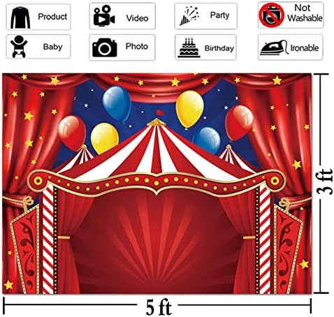 Голяма Топ Цирк на Тема Фон За Снимки Карнавал Червената Палатка Звезди Балон Снимка Фон 5x3 Фута за Душата