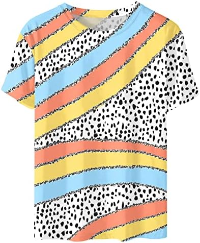 lcepcy Женска Тениска с кръгло деколте и Цветни Блокчета, Мода Лято Ежедневни Ярка Базова Тениска С Къс Ръкав