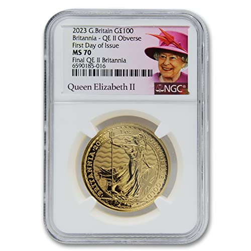 Монета Britannia от британския злато с тегло 1 унция 2023 г. Кралския монетен двор на MS-70 (Първия ден на издаване