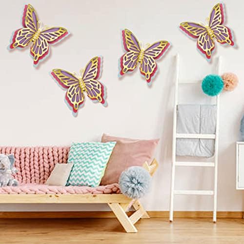 3D Стенен Декор с пеперуди, 4ШТ 12Голяма Пеперуда с 4 Крила и 5 от Изкуствени Перли, Вечерни Бижута с пеперуди