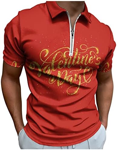 Мъжка риза в Свети Валентин, Мъжка Блуза с Къс ръкав и цип на една четвърт от мълния, Ежедневни Приталенная