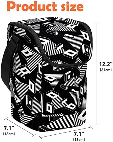 Черно-Бяла Чанта за Обяд с Модел в стил Ретро Геометрични Форми, за многократна употреба Обяд-Бокс, Голяма Вертикална