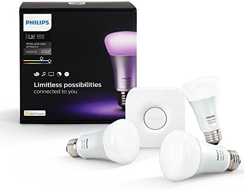 Стартов комплект Philips Hue White и Color Ambiance (по-стар модел, 3 лампи A19 и 1 мост, е съвместим с Алекса,