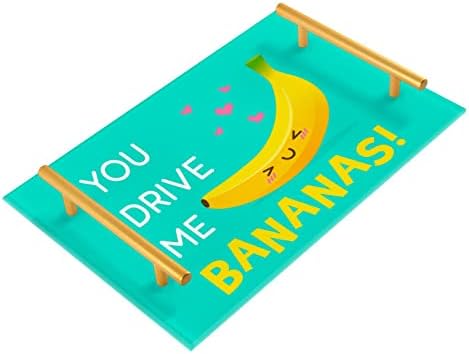 Акрилни Тава за Баня Dallonan Декоративен Поднос със Златни дръжки за Кухненски Организатор Син Сладък Банан