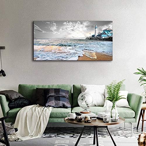 Платно на Стенно изкуство за хола - Черно-бял е Големият Морски Пейзаж Платно Картина на Природата Плаж Снимки