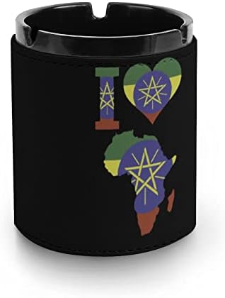 Аз Обичам Етиопски Флаг Африка Кожена Пепелник Модни Пепелници за Пури Декор на Домашен Офис