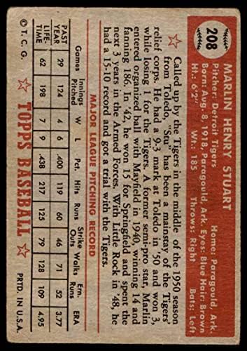 1952 Topps 208 Марлин Стюарт Детройт Тайгърс (Бейзболна картичка) ДОБРИ тигри