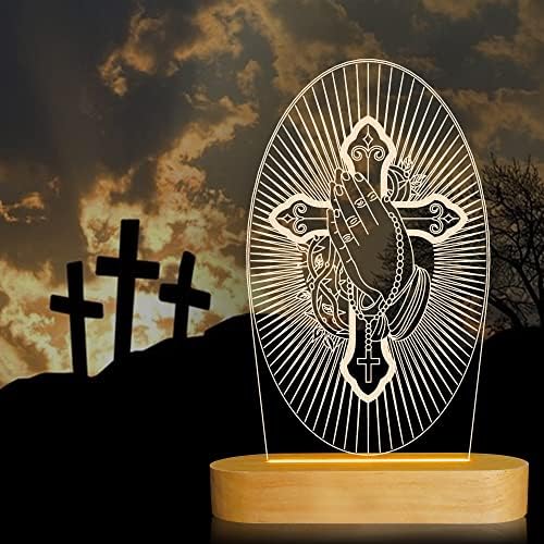 Hinittey Кръста на Исус Религиозен лека нощ, Дърво на Исус 3D Илюзия Лампа Топли Цветове USB Мощност Църковен