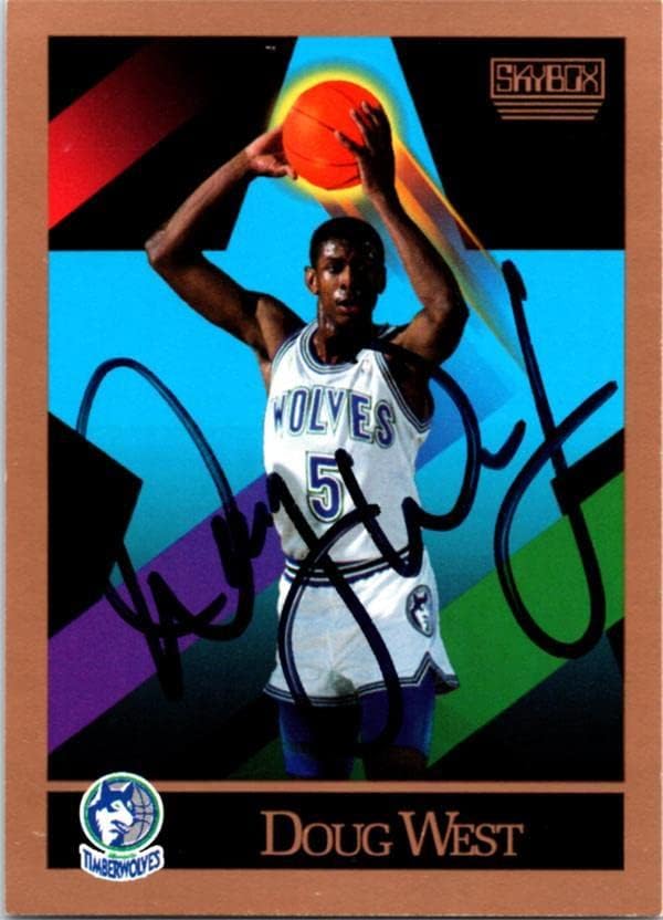 Баскетболно картичка с автограф Дъга Уэста (Минесота Тимбъруулвс, Южна Каролина) 1990 Skybox 397 - Баскетболни