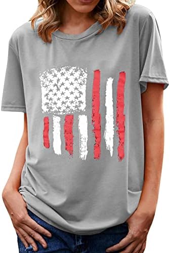Летни Потници за Жени, с Кръгло деколте, Патриотични Ризи с Къс Ръкав на 4 Юли, Тениски с образа на Американския