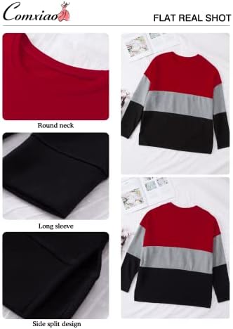 Comxiao/ Дамски Hoody размер Плюс, Всекидневни Пуловер райе с кръгло деколте и цветни блокчета, Блузи, Ризи