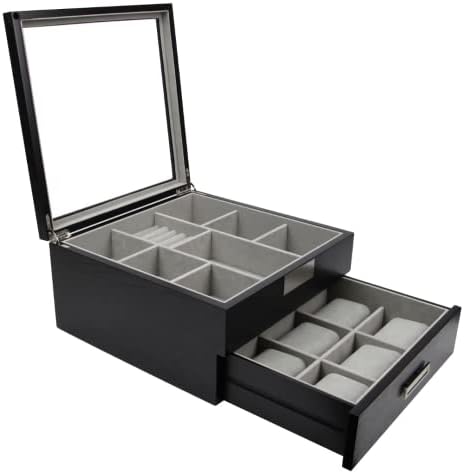 Decorebay Многофункционална Кутия за Съхранение на мъжки вратовръзки, Ръчно изработени от Черно Дърво, кутия