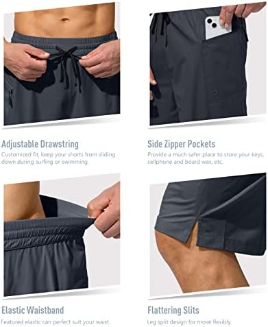 Мъжки Бански, бързо съхнещи Плажни къси панталони с джобове с цип, Плажни Шорти, Бански Костюми за Мъже - Без