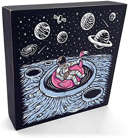 Забавен Астронавт в космоса Дървена Кутия Знак Селски Астронавт и Фламинго Дървена Кутия Знак Изкуството на