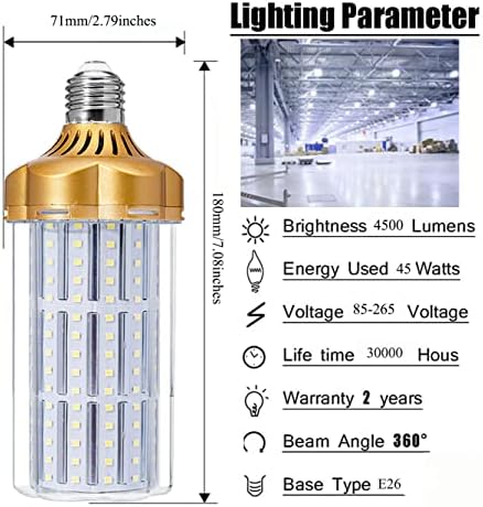 E26 45 W Led царевичен лампа (4 бр.) 6000 До студен бял цвят, 4500 лумена, AC85-265V, (еквивалентни на 450 Watt)
