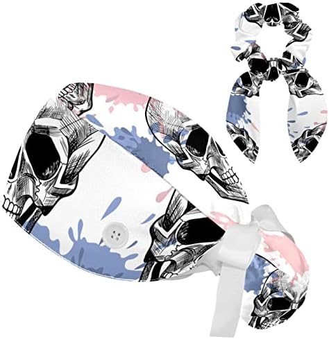 Реколта Ретро Шапчица-Търкане Skelton с Цветя Модел във формата на Черепа и Лък Копчета, Лепило за Коса, Спортна