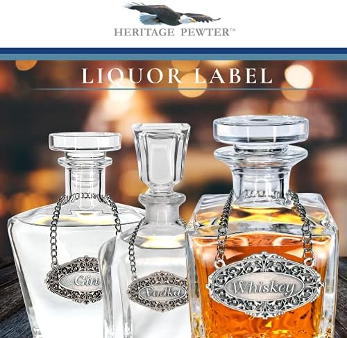 Етикет за гарафа за уиски Heritage Pewter – Етикет за уиски с регулируема веригата | идеален за подарък за нов