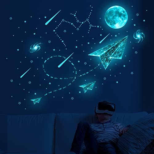 Светещи в Тъмното Звезда Стикери за стена за Спалня - Светещи в Тъмното Звездно Небе Луната Хартиен Самолет