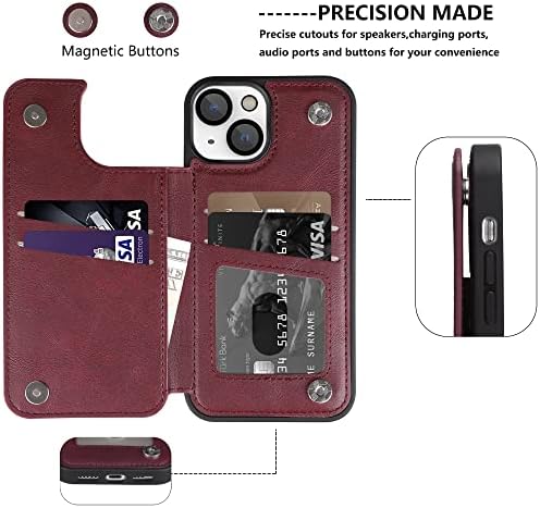 VAKS за iPhone 14 Калъф-портфейл за карти с 2 Защитни филм за екрана + 2 Защитно фолио за обектива на камерата