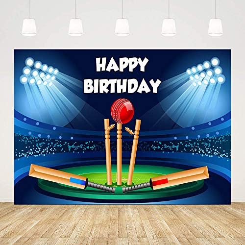 MEHOFOND Крикет Спорт Фон за Раждането на светлината на Прожекторите на Стадион Синьо Черен честит Рожден Ден